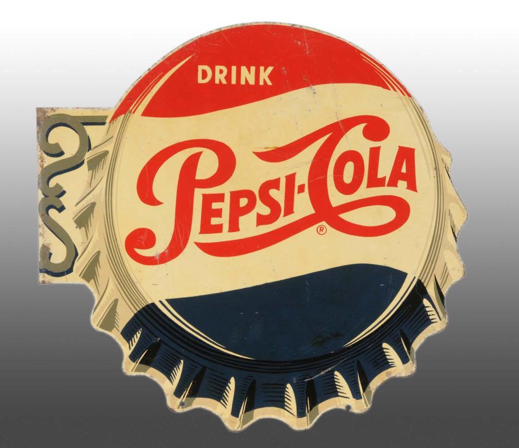 1950s Pepsi Cola Logo - Tin Pepsi-Cola Bottle Cap Flange Sign.