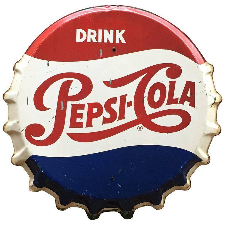 1950s Pepsi Cola Logo - Pepsi Cola Bottle Cap Advertising Sign at 1stdibs
