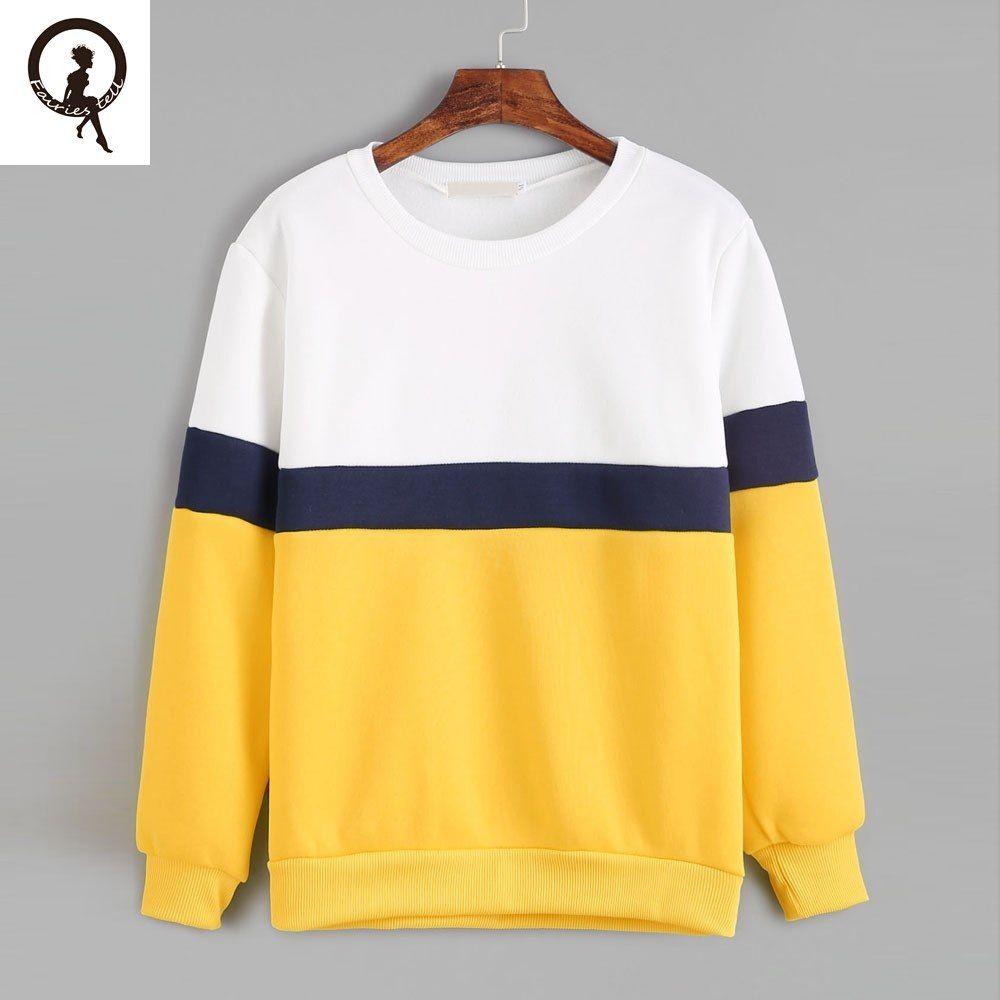 Striped White and Blue and Yellow Logo - CHAMSGEND White and Yellow Stitching Blue Striped Hoodies Casual O ...