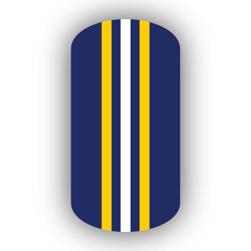 Striped White and Blue and Yellow Logo - Navy Blue, Gold & White Triple Vertical Striped Nail Wraps