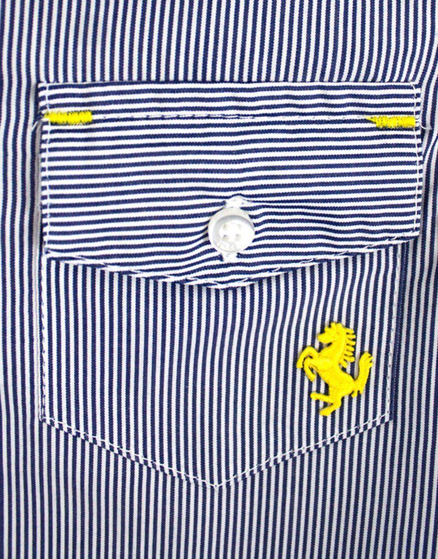 Striped White and Blue and Yellow Logo - Boys Cotton Striped Shirt With White Collar