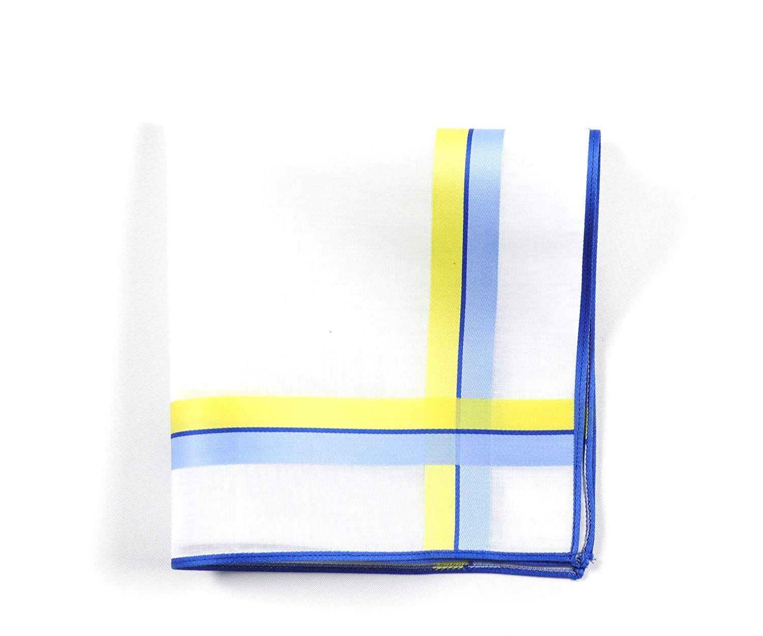 Striped White and Blue and Yellow Logo - Lehner Switzerland Women's White Cotton Handkerchief with Blue ...