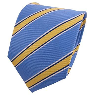 Striped White and Blue and Yellow Logo - TigerTie silk tie blue light blue yellow white striped - tie necktie ...