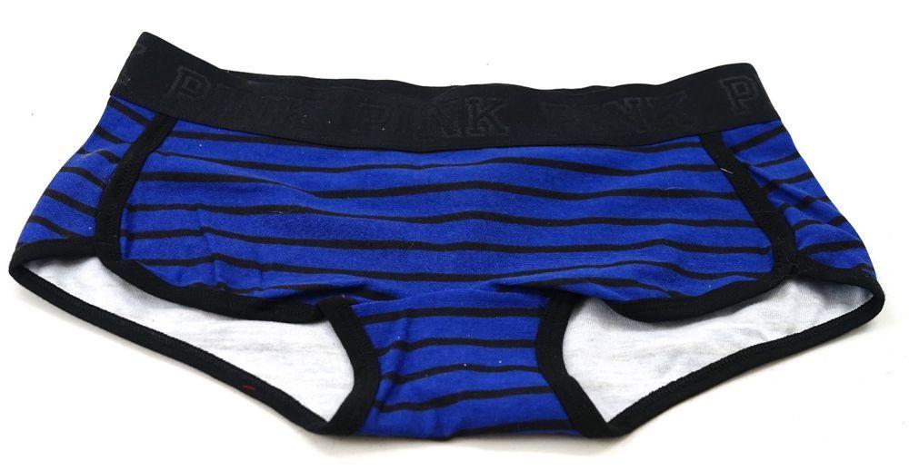 Blue and Black w Logo - Victoria's Secret PINK Black & Blue Stripes w/ Logo Band Low Rise ...