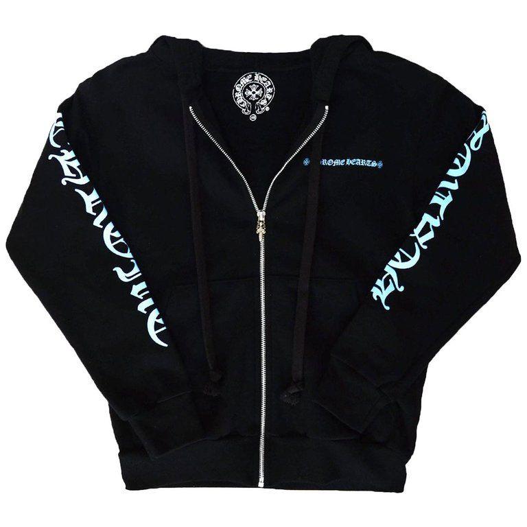 Blue and Black w Logo - Chrome Hearts Black Blue Logo Zip Up Hoodie Sweatshirt W. Sterling