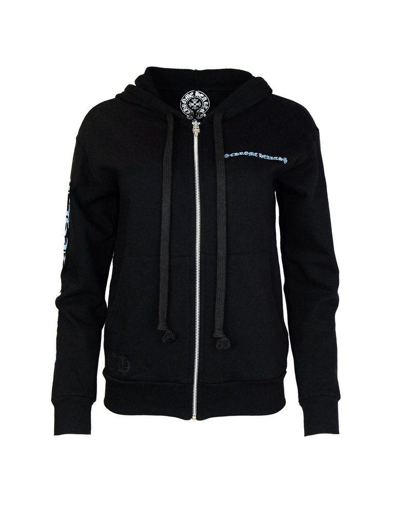 Blue and Black w Logo - Chrome Hearts Black/Blue Logo Zip Up Hoodie Sweatshirt w. Sterling ...