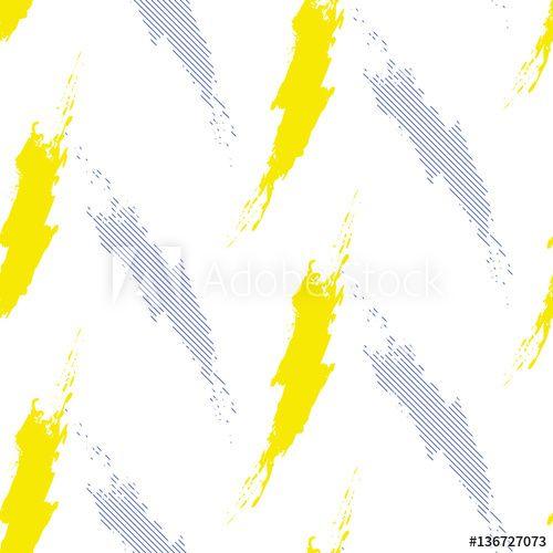Striped White and Blue and Yellow Logo - Paint brushstrokes strokes seamless vector pattern. Blue and yellow ...