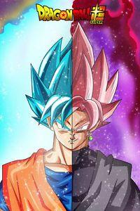 Blue and Black w Logo - Dragon Ball Super Poster Goku Black Blue Halves W Logo 12inx18in