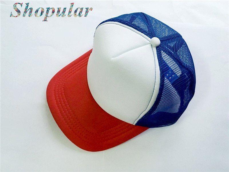 Red White Blue Baseball Logo - Stranger Things Dustin HAT RED WHITE BLUE Trucker Baseball Mesh Cap