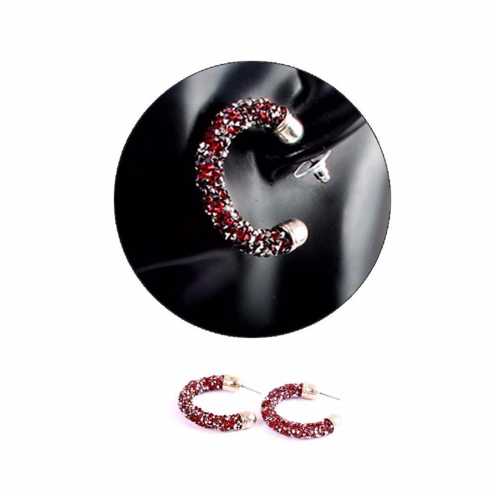 C & Half Circle Logo - Personality Women Jewelry Bling Crystal Hoop Earring Black Red Half