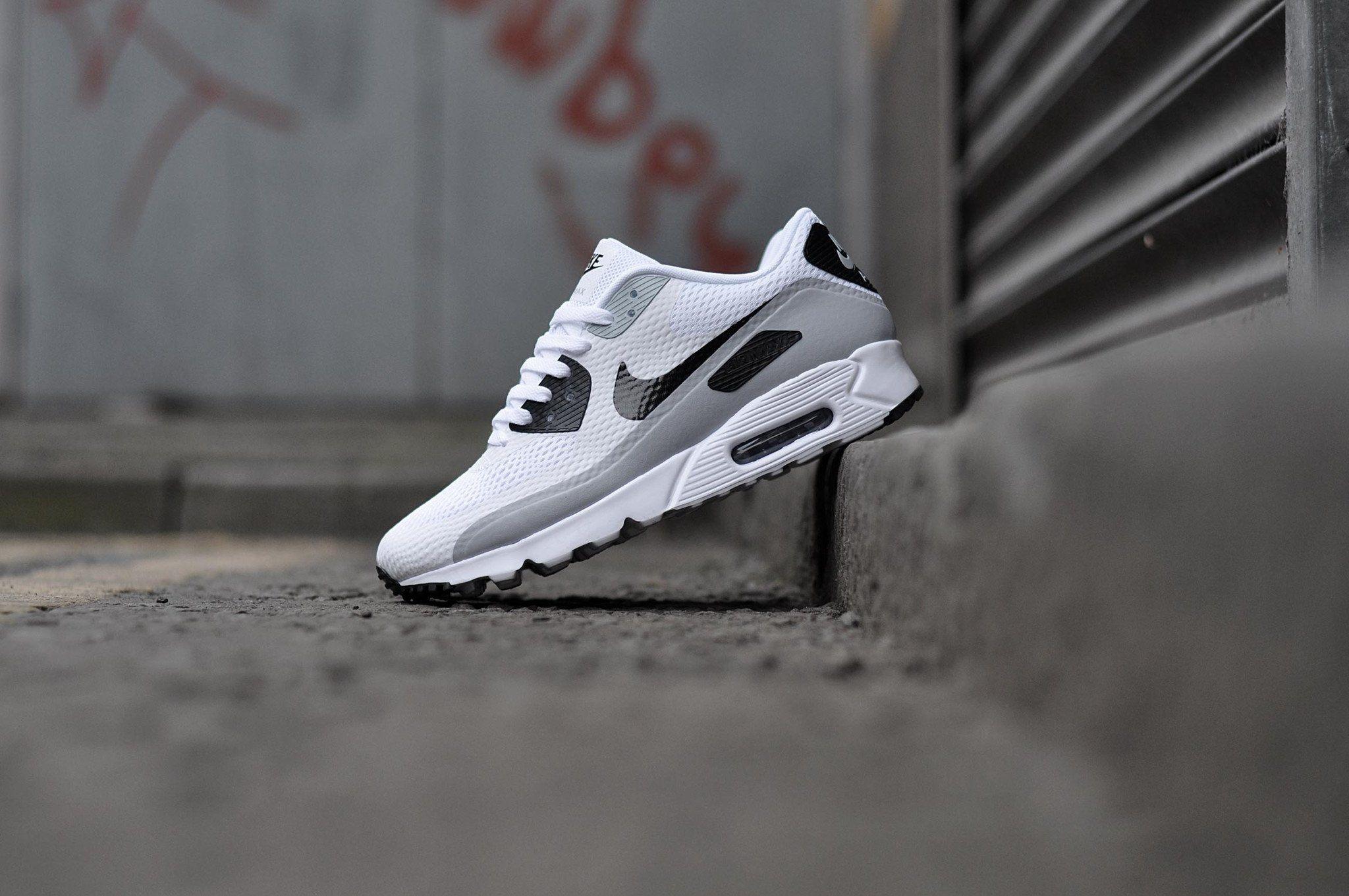 Ultra Black and White Logo - Nike Air Max 90 Ultra Essential Wolf Grey White Logo Trainers Sale UK