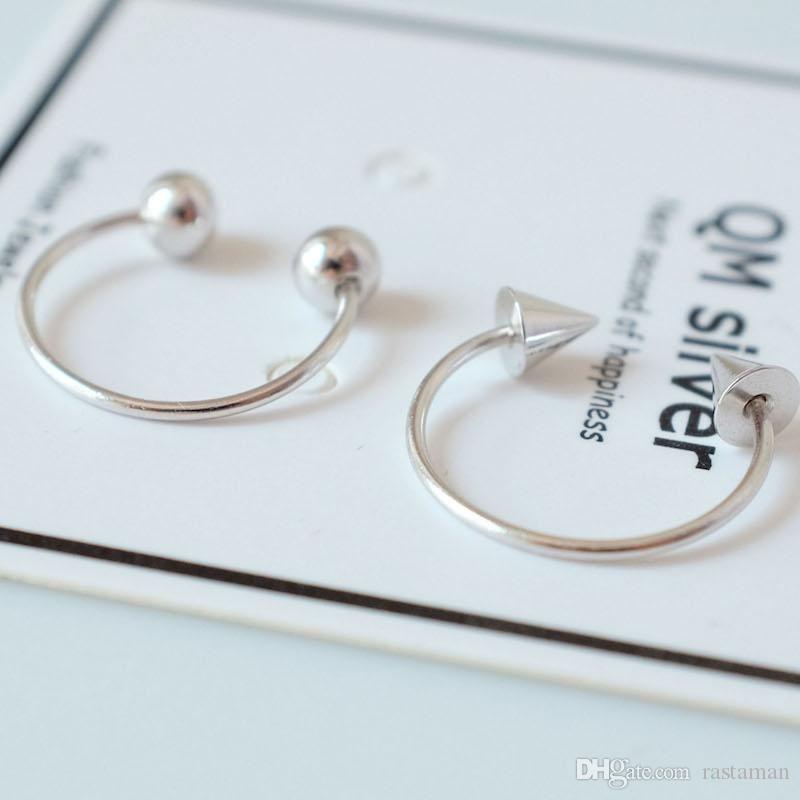 C & Half Circle Logo - S925 Silver Half Circle C Rod Earrings For Women Girls