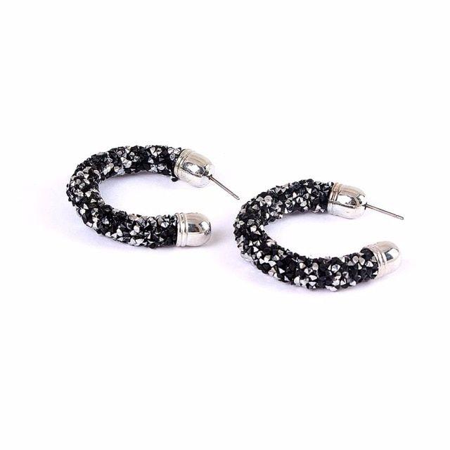 C & Half Circle Logo - Personality Women Jewelry Bling Crystal Hoop Earring Black Red Half ...