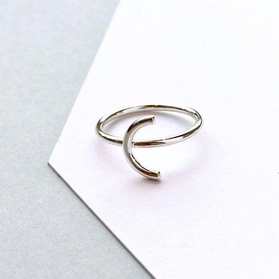 C & Half Circle Logo - Sterling SILVER Minimalist Ring. Half Circle Geometric Ring. | Etsy