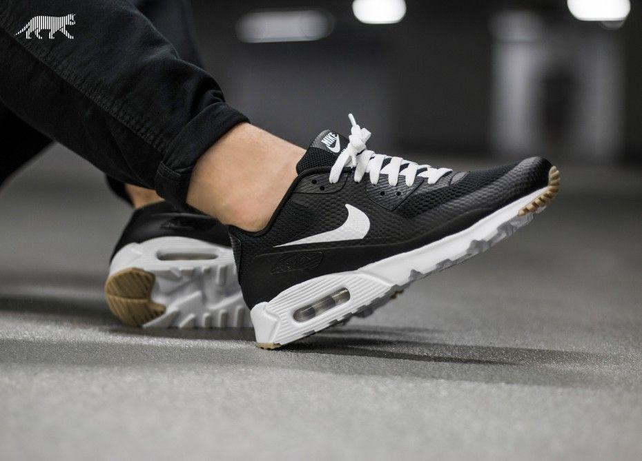 Ultra Black and White Logo - Nike Air Max 90 Ultra Essential Black White Gum Shoes UK Sale