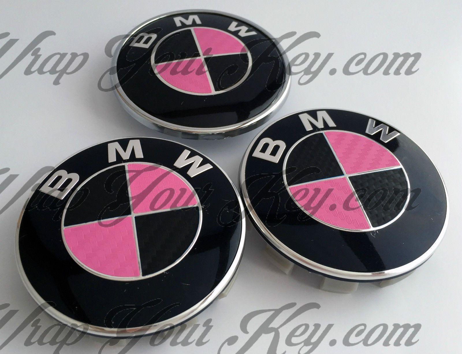 Pink BMW Logo - BLACK & PINK CARBON FIBER BMW Badge Emblem Overlay HOOD TRUNK RIMS ...