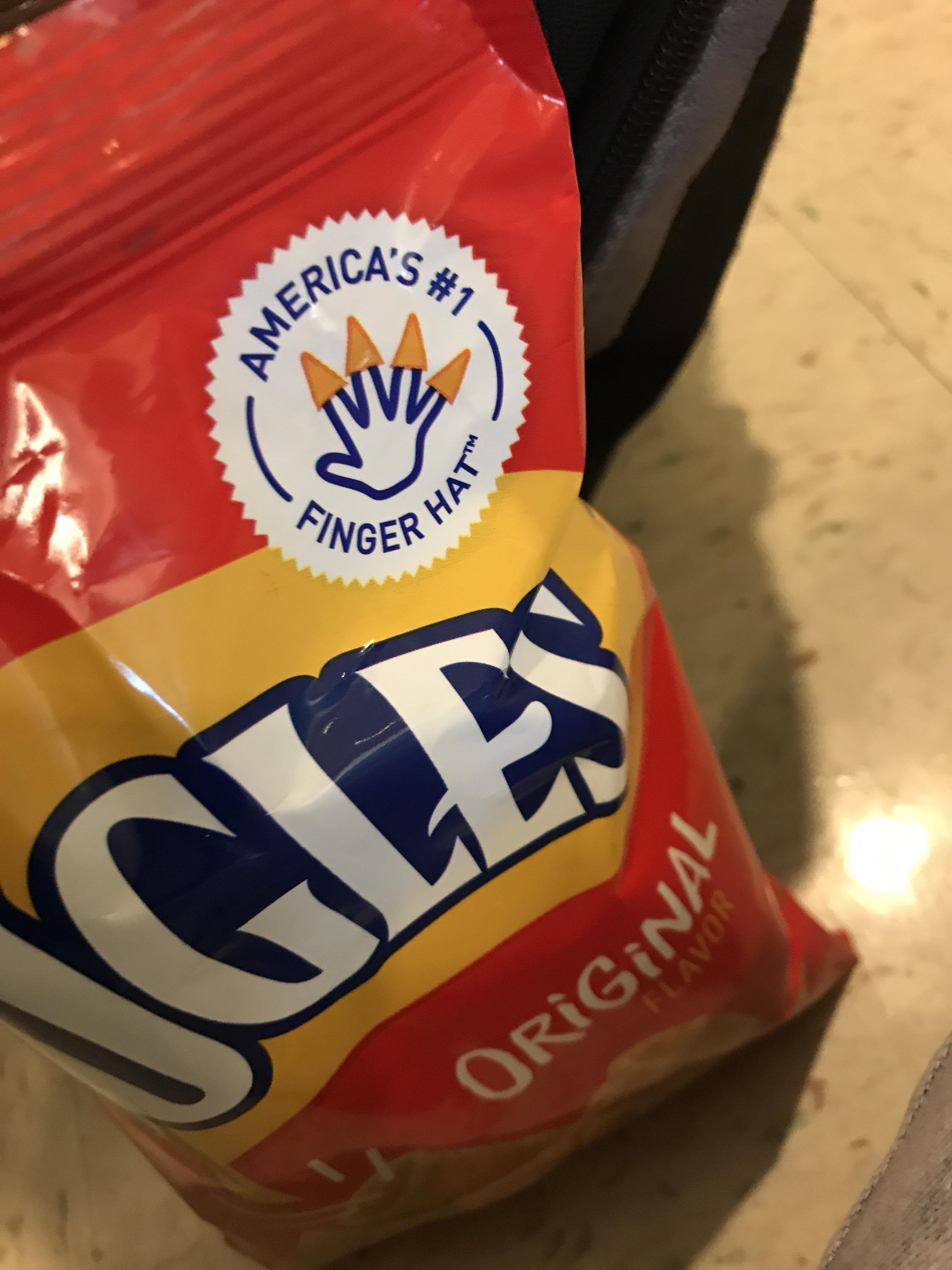 Bugles Logo - It says “America's finger hats” on every bag of bugles