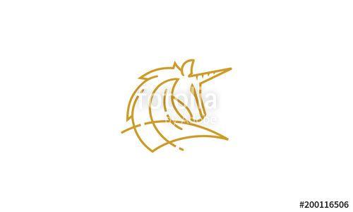 Flying Horse in Circle Logo - flying horse, horn, monoline, emblem symbol icon vector logo