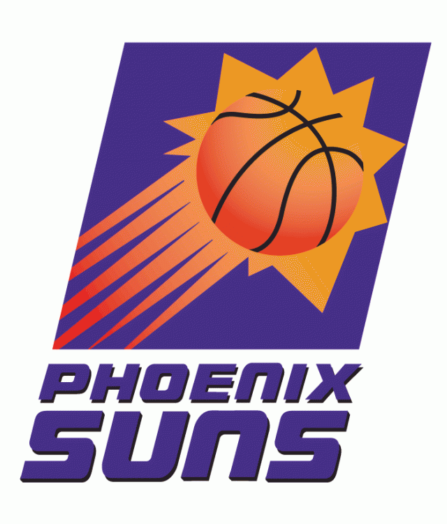 Suns Logo - Phoenix Suns Primary Logo (1993) - Sun streaking in a purple box ...