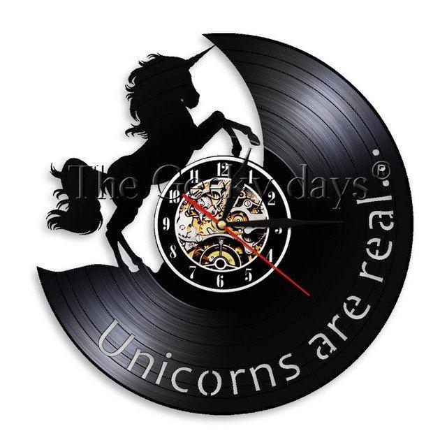 Flying Horse in Circle Logo - 1Piece Unicorns Are Real Silhouette Wall Clock Flying Horse Vinyl