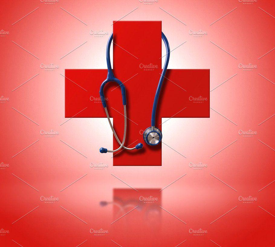 Health Red Cross Logo - Red cross health concept stethoscope ~ Health Photos ~ Creative Market