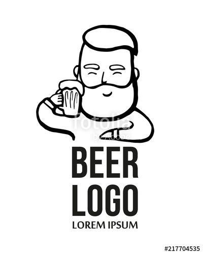 Beer Vector Logo - Hand-drawn hipster dude with mustache, beard with beer. Man with ...