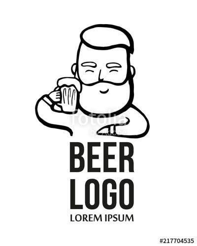 Beer Vector Logo - Hand-drawn hipster dude with mustache, beard with beer. Man with ...