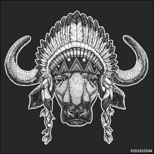 Indeian Cool Logo - Buffalo, bull, ox Cool animal wearing native american indian ...
