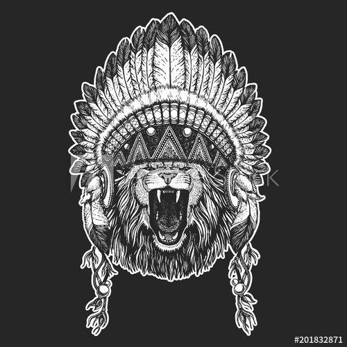 Indeian Cool Logo - Wild animal Cool animal wearing native american indian headdress ...