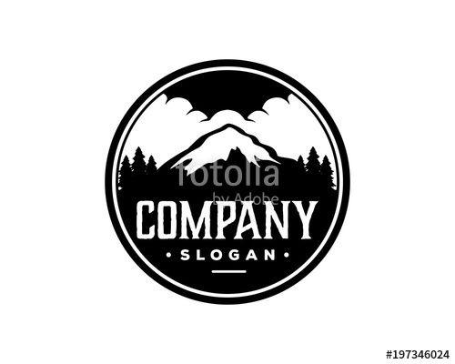 Black Mountain in Circle Logo - Black Mountain on the Forest with Cloud Sign Symbol Vintage Circle ...