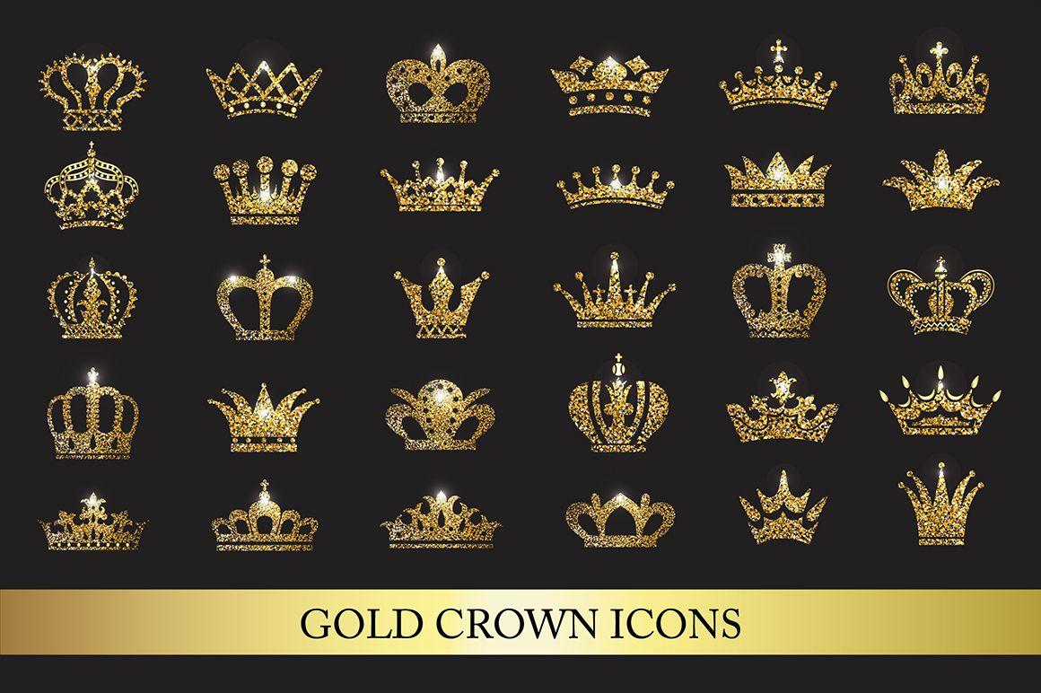 Black and Gold Crown Logo - Set of gold crown icons