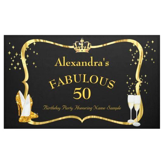 Black and Gold Crown Logo - fabulous 50 Black Gold Heels Champagne Birthday Banner