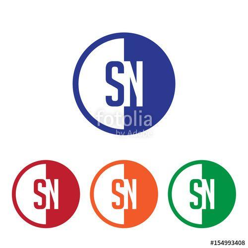 SN in Red Circle Logo - SN initial circle half logo blue, red, orange and green color Stock