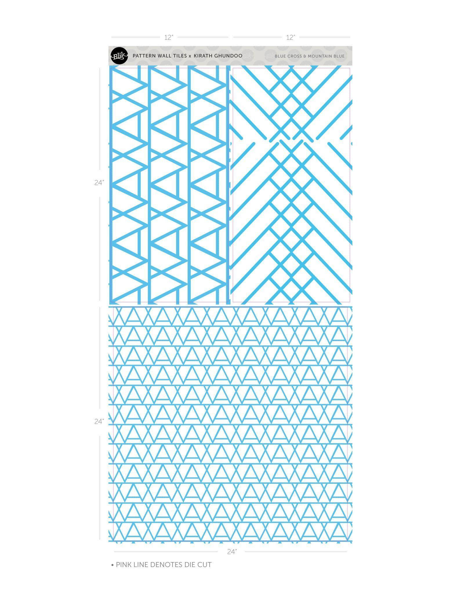 Mountains Pink Blue Line Logo - Blue Cross Mountain Pattern Wall Tiles – Blik