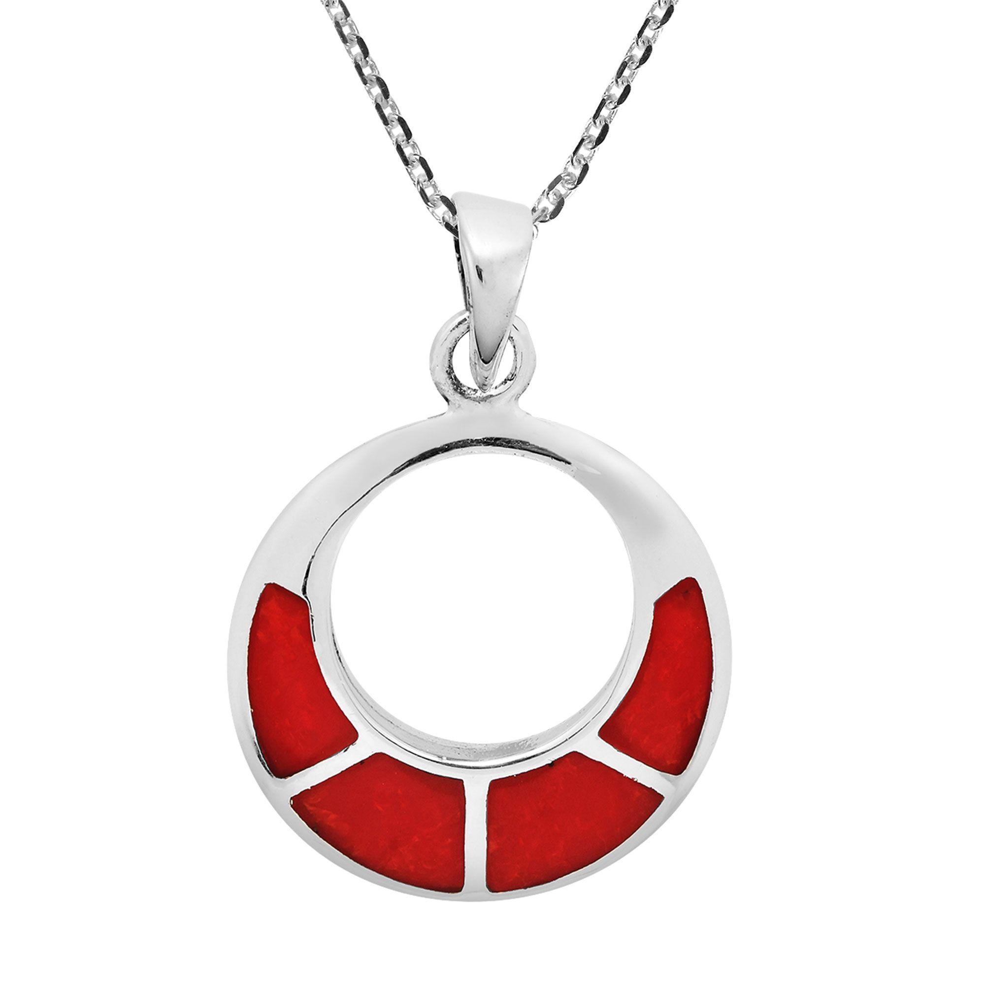 SN in Red Circle Logo - Classy Open Circle Synthetic Red Coral Inlaid Sterling Silver ...
