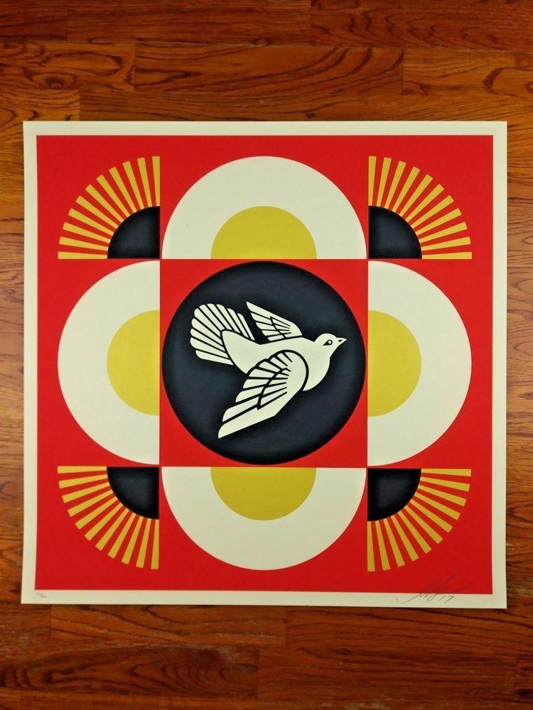 SN in Red Circle Logo - Dove Geometric Red Background by Shepard Fairey S/N Edition of 300 ...