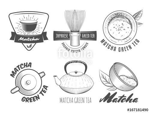 Green Japanese Logo - Matcha badges. Japanese green tea labels. Vector vintage logos for ...