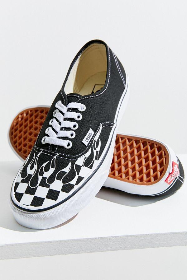 checkered vans with flames