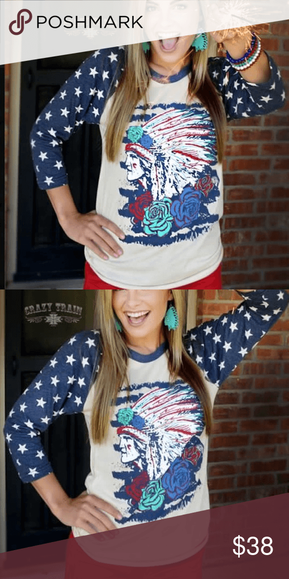 Red White Indian Arrow Logo - Indian arrow red white blue patriotic baseball tee Boutique in 2018