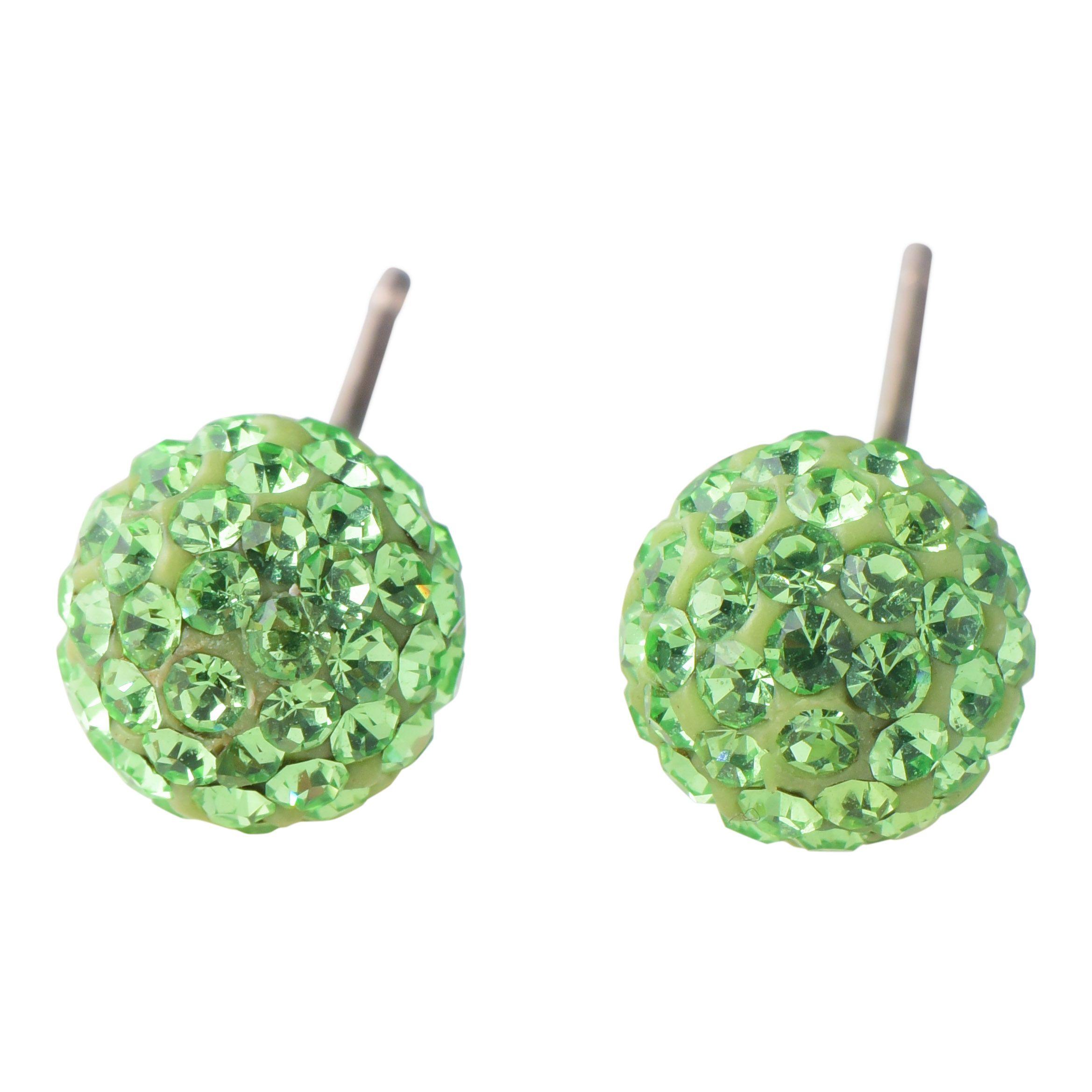 Silver Circle with Green Ball Logo - Light Green Sparkle Ball Earrings. Earrings. Earrings, Swarovski