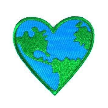 Blue and Green Heart Logo - Love Earth, Heart Logo Iron on Patches: Arts, Crafts