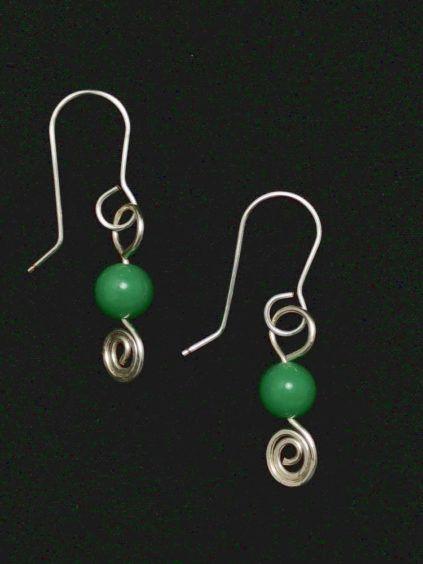 Silver Circle with Green Ball Logo - Green Ball Circle Earrings