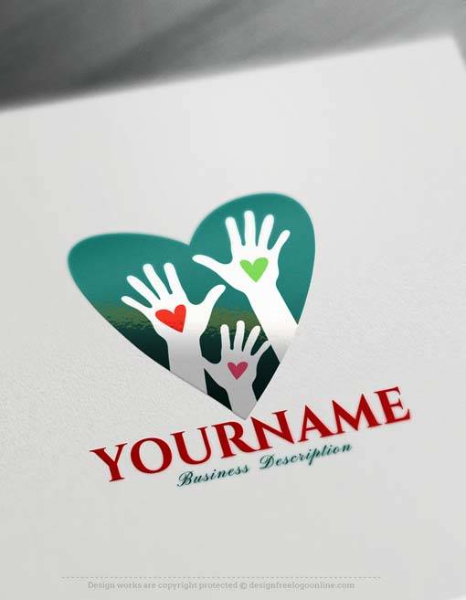 Blue and Green Heart Logo - Free Logo Creator Make - Heart Hands Logo Design