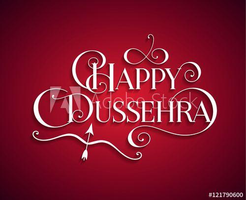 Red White Indian Arrow Logo - White text calligraphic inscription Happy Dussehra festival Indian ...
