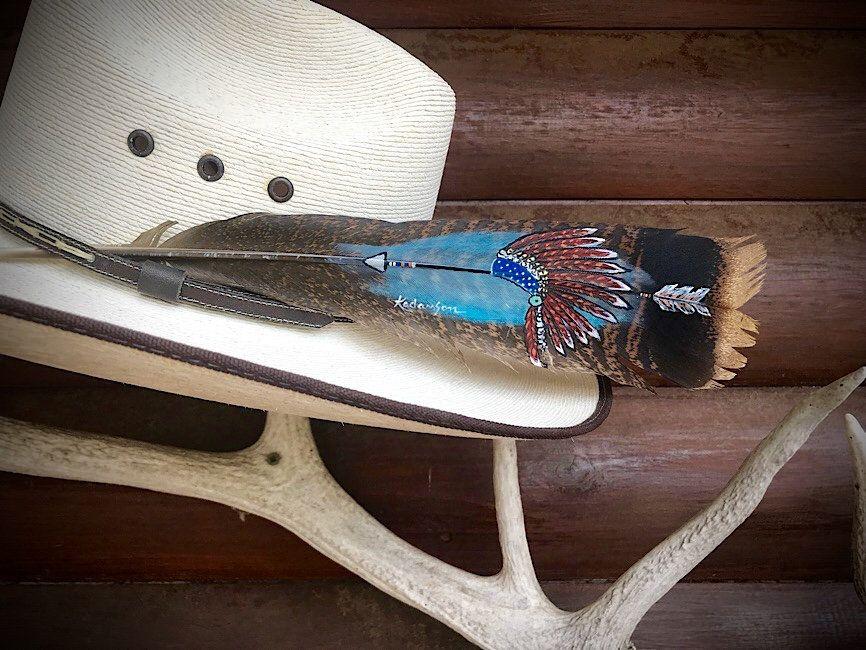 Red White Indian Arrow Logo - Custom hat feather, native Americana, Indian head dress, with arrow