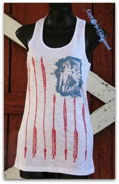 Red White Indian Arrow Logo - AMERICAN COWGIRL TANK TOP Freedom Flag Red Arrow Blue Indian