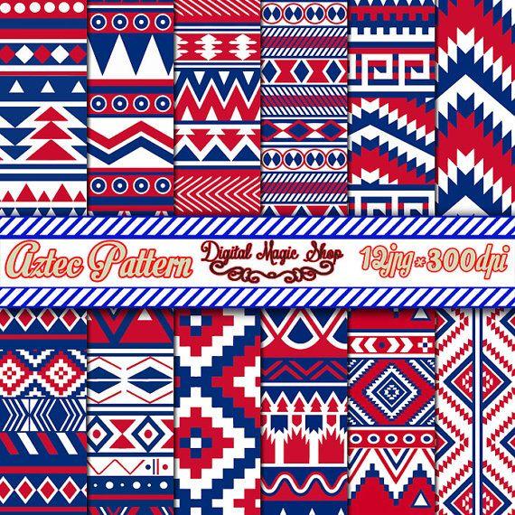 Red White Indian Arrow Logo - 12 Patriotic aztec seamless patterns in red white and blue Digital ...