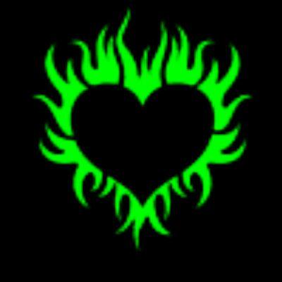 Blue and Green Heart Logo - Flaming green hearts graphic - RR collections