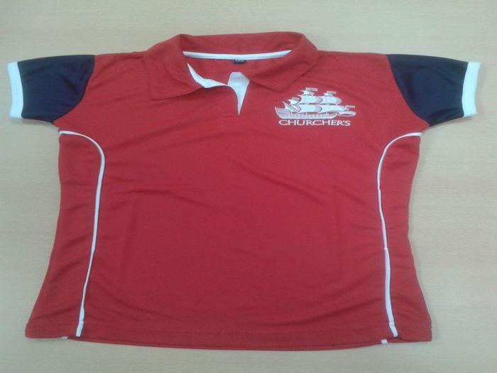 Red Welcome Logo - Churcher`s College Girls Red PE shirt with Logo