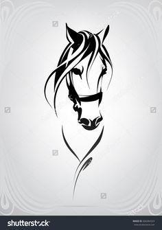 Stallion Head Logo - Vector silhouette of a horse's head. Wood burning patterns. Horses